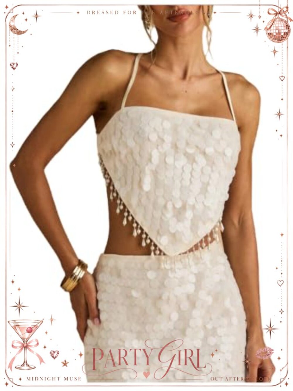 Sequin Beaded Fringe Halter Crop Top Criss Cross Backless Party